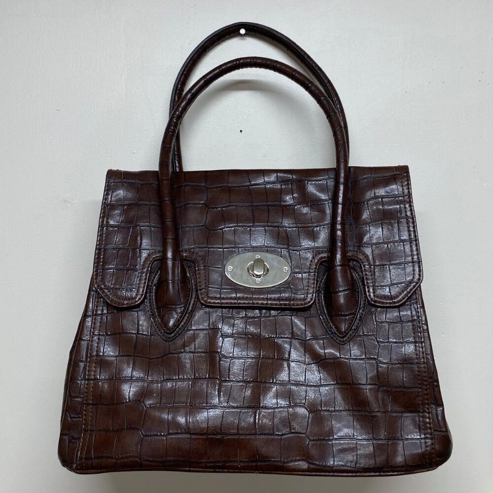 WORTHINGTON Dark Brown Faux Crocodile Handbag